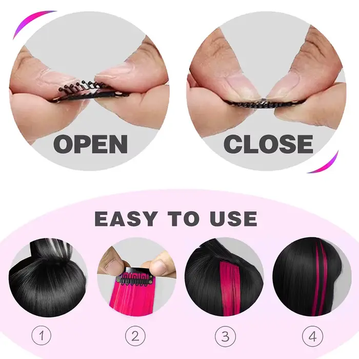 Extensions capillaires synthétiques à reflets colorés pour filles, postiches lisses multicolores de
