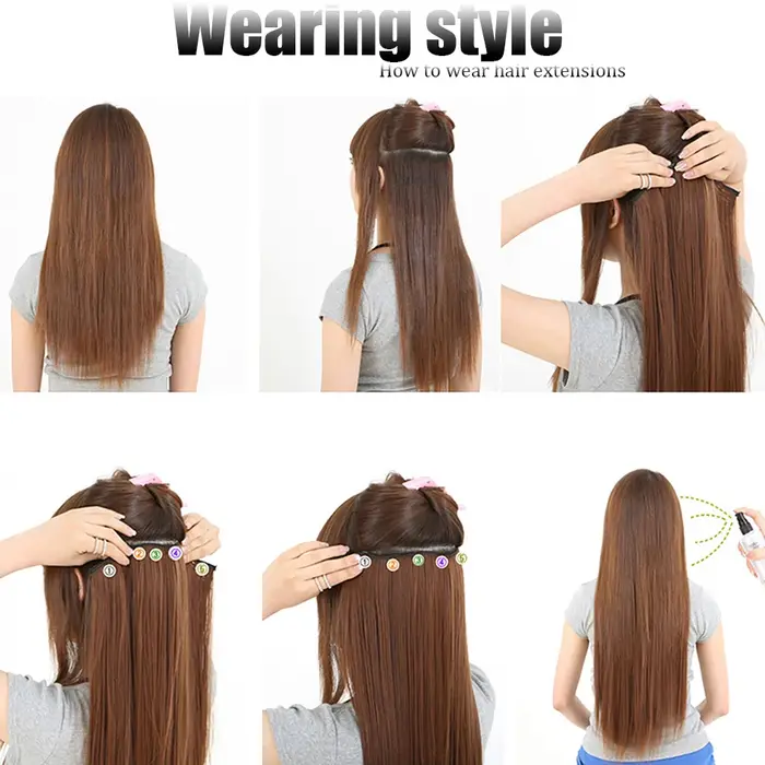 Extensions de cheveux synthétiques lisses en 7 pièces/ensembles de 18 pouces/28 pouces