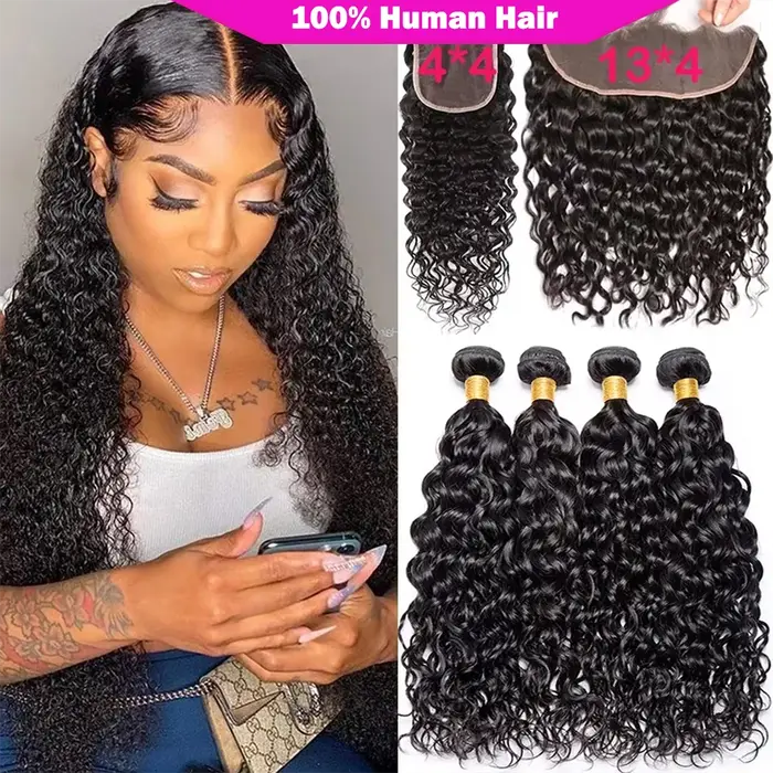 Extensions de cheveux humains bouclés birmans avec frontal