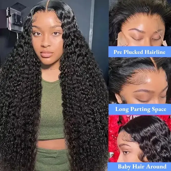 40 46 pouces vague profonde 13x6 13x4 dentelle avant perruque de cheveux humains 250% Remy Curl 360 pleine