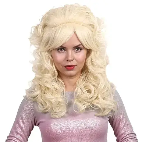 Perruque de Cosplay synthétique longue bouclée Vintage des années 80 avec frange pour femmes