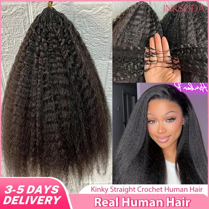 Extensions de cheveux humains au crochet Kinky Straight, pré-séparées, sans nœuds, en lots, effet pl
