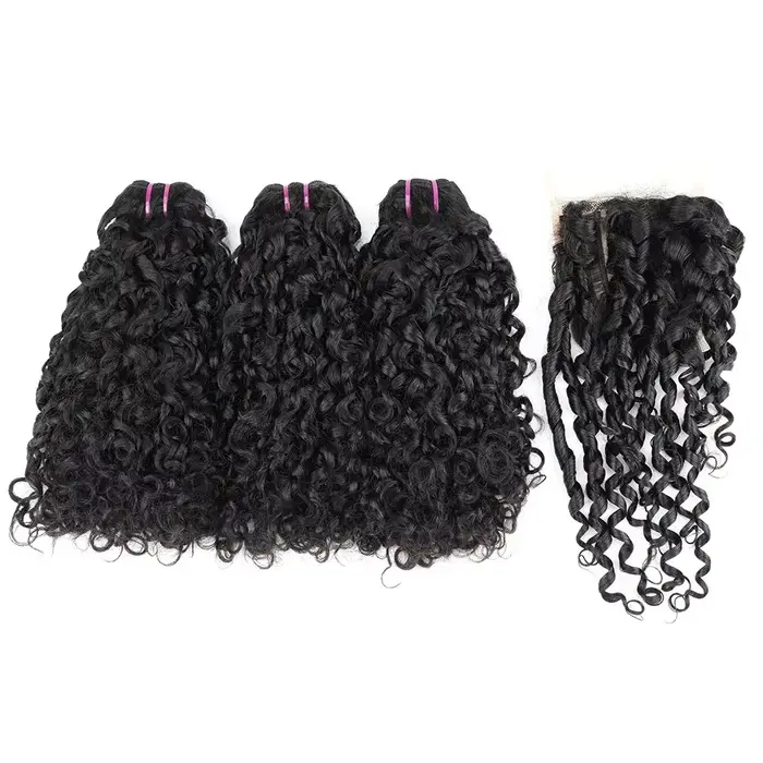 Pixie Curl cheveux paquets avec fermeture cheveux bouclés profonds cheveux bruts brésiliens tissage 
