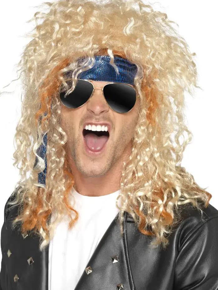 Perruque Rockstar blonde Punk pour hommes, perruque longue et moelleuse pour fête d'halloween, perruque synthétique de mulet, accessoires de Cosplay Rock, années 70 et 80