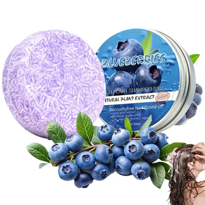 Pack Shampoing et Après-Shampoing Solides à la Myrtille pour Cheveux Fins et Frisés, Soin Capillaire