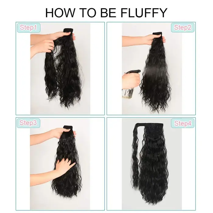 Tereshar synthétique vague de maïs queue de cheval Extension pince en longue ondulée bouclée enroule