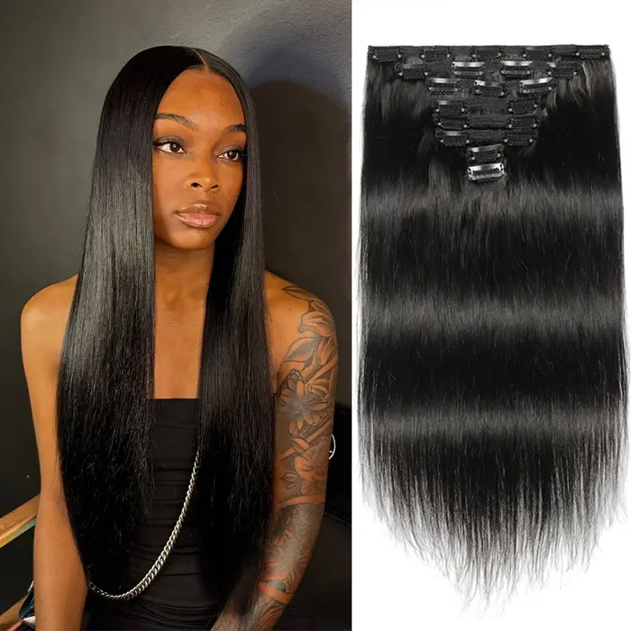 Clip droit dans l'extension de cheveux cheveux humains 120g 8 pièces/ensemble 100% pince de cheveux 