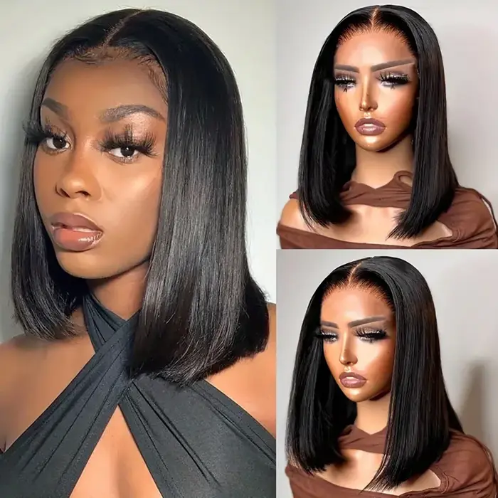 Perruque Bob sans colle en cheveux humains, perruques courtes Bob à porter directement pour femmes, 