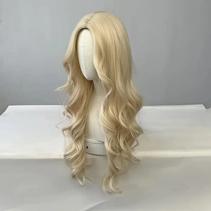Perruque synthétique bouclée dorée pour cheveux longs bouclés pour fête