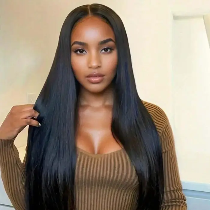 Perruque brésilienne Remy ultra-lisse haute densité 250% 42 pouces 13x6 5x5 Lace avec ligne de cheveux pré-épilée 13x4 Noir naturel pour femmes