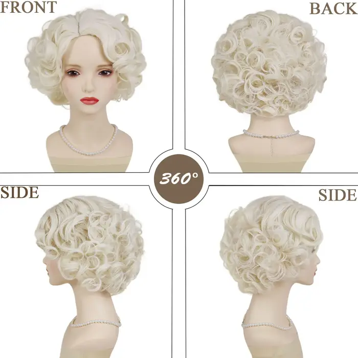 Perruque synthétique bouclée courte Blonde platine