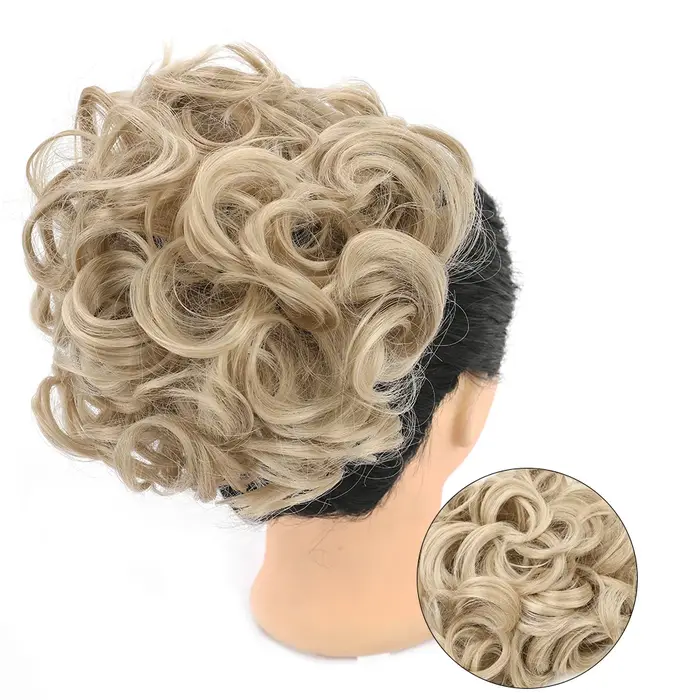 Extension de Chignon synthétique courte et bouclée avec peignes faciles à étirer