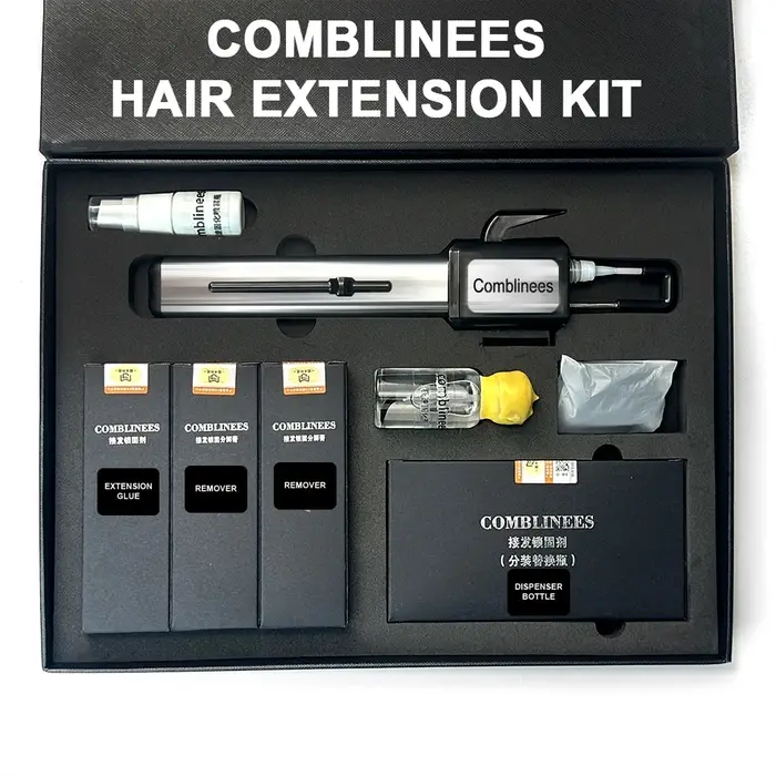 Comblinees P1 ensemble d'installation d'extension de cheveux pour des connexions sécurisées rapides avec GEL de colle glacée aucun outil de Salon requis léger en V