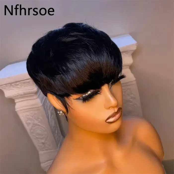 Perruque Bob courte droite Pixie Cut pour femme