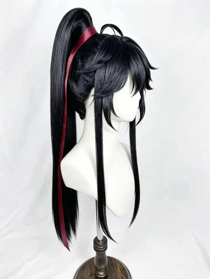 Wei wuxian style perruque grand maître de la culture démoniaque MDZS Lan Wangji noir longue queue de cheval coiffure personnalisé perruques accessoires