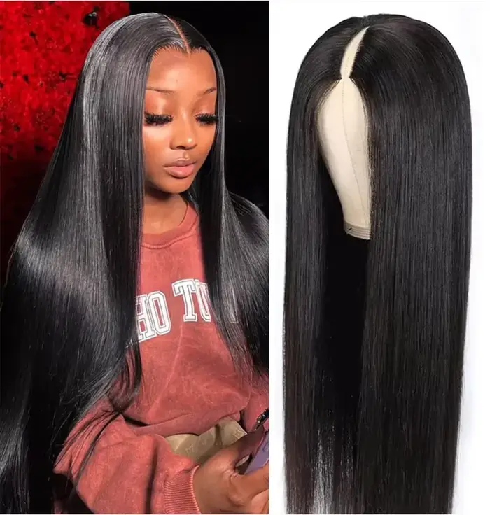 Sans colle droite V partie perruque cheveux humains brésilien os droite perruques de cheveux humains
