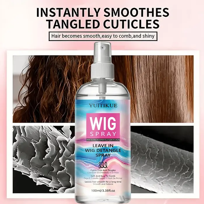 Spray démêlant sans rinçage 100 ml pour perruques – Soin longue durée anti-nœuds et anti-frisottis pour l'entretien