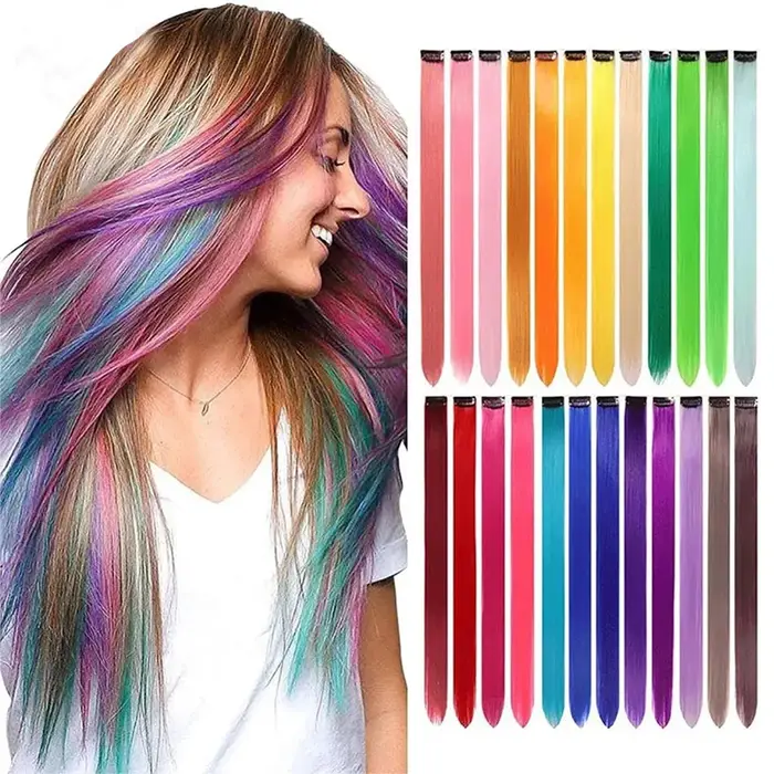 Extensions de cheveux colorées à clipser pour femme, pour usage quotidien