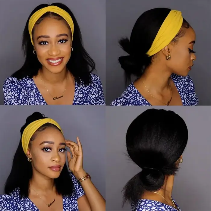 Crépus droite courte Bob bandeau perruque pour femmes brésilien Remy 100% cheveux humains 250% pas cher pleine Machine