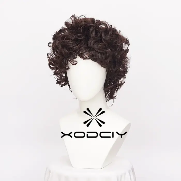 Frodo Baggins Cosplay perruque marron court bouclés résistant à la chaleur cheveux synthétiques jeu de rôle perruques +