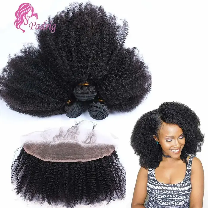 Tissage Afro bouclé et crépu avec Lace Frontal Closure d'oreille à oreille, partie libre, taille 13x