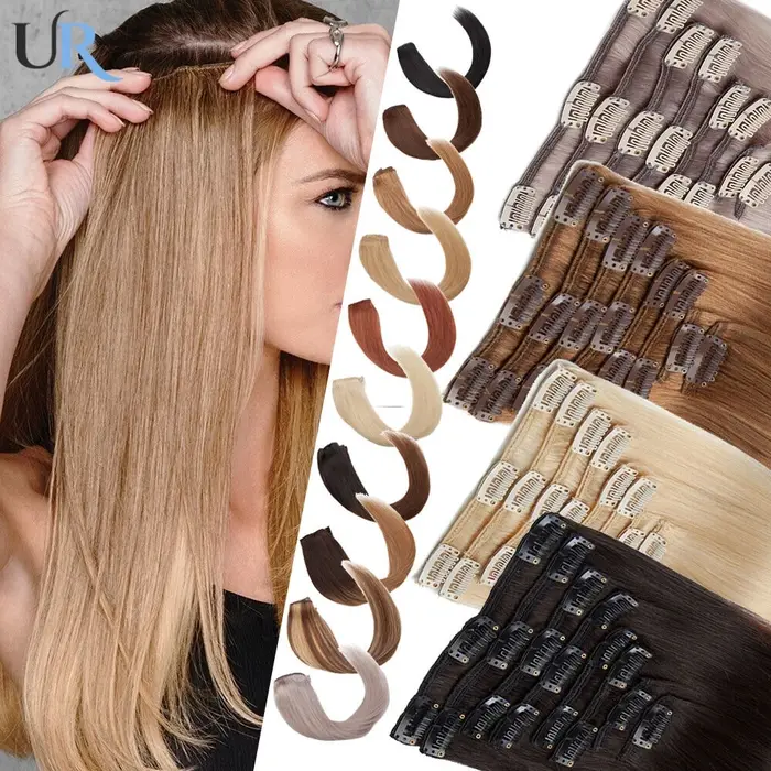 Clip de surbrillance caramel dans les extensions de cheveux 7 pièces