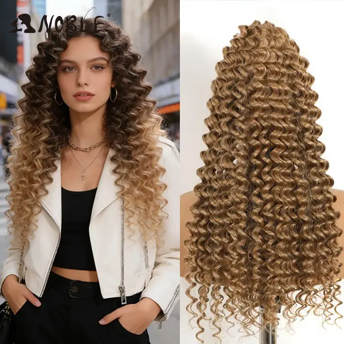 NOBLE Lot de mèches synthétiques ondulées brunes blondes de 24 pouces