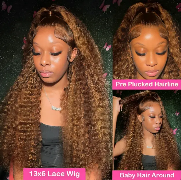 30 36 pouces bouclés mettre en évidence perruque cheveux humains miel blond 13x4 dentelle avant vague profonde 13x6 Hd