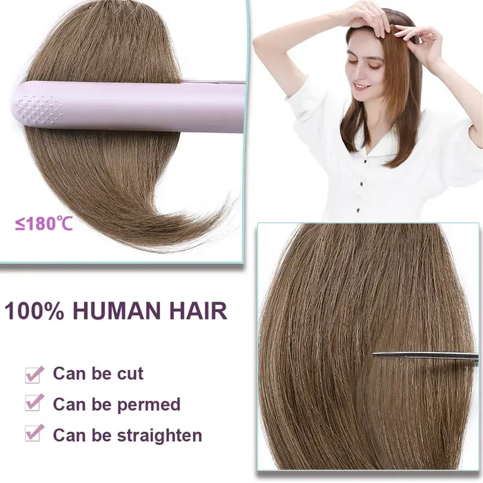 Extensions de Cheveux 100% Naturels avec Frange Latérale Ondulée