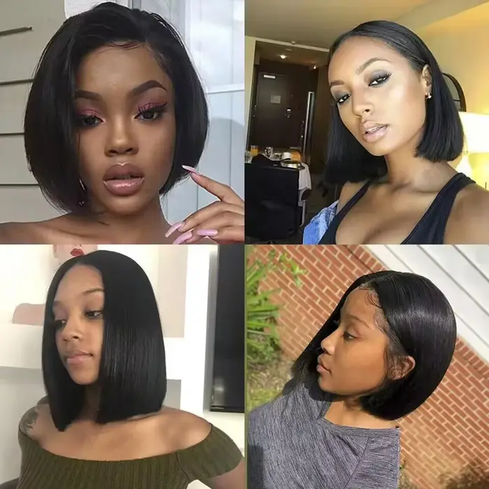 Perruque Bob en cheveux humains, densité 200%, Lace Frontal HD 13x4, courte et droite, pré-épilée, p