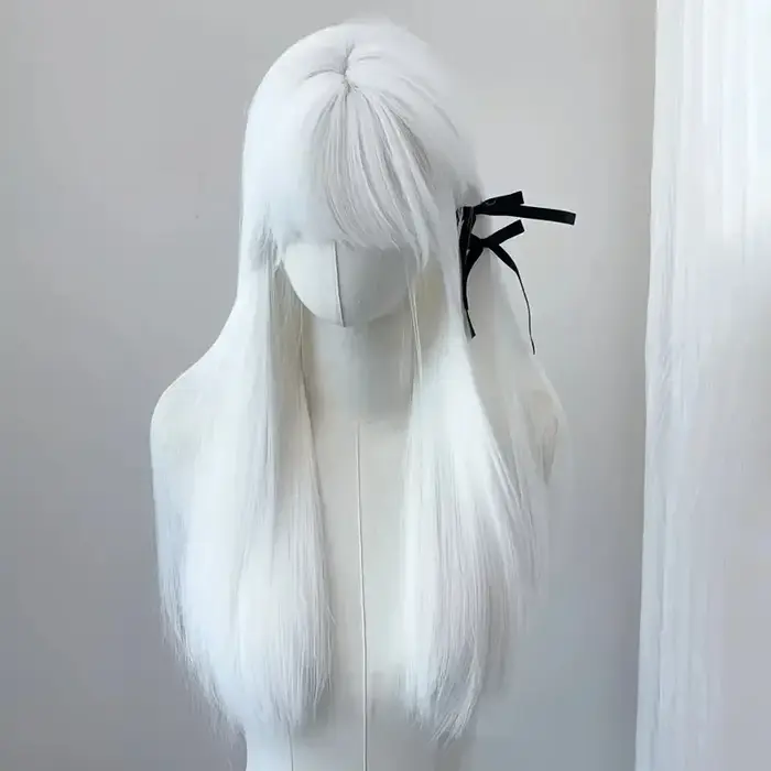 Perruque longue droite à l'air blanc pur pour femmes