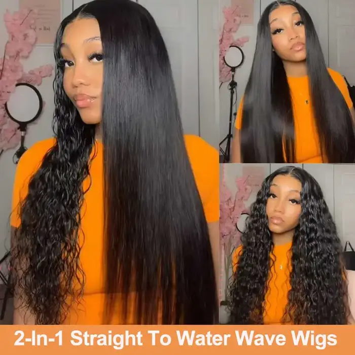 Perruque 2-en-1 Cheveux Humains 100% Effet Vague Naturelle, Perruque Sans Colle 13x4 Lace Front Drea