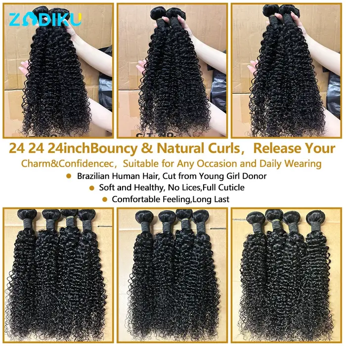 Paquets de cheveux bouclés crépus 100% paquets de cheveux humains crus avec fermeture 4X4 paquets de