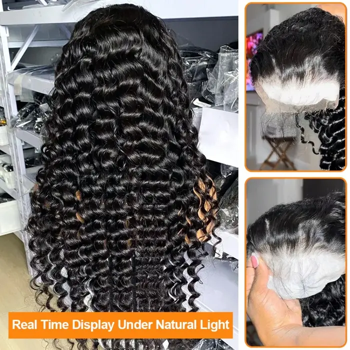Perruques Lace Front 13x6 en Cheveux Humains Ondulés Profonds, 42 Pouces, Bouclées Effet Mouillé, HD