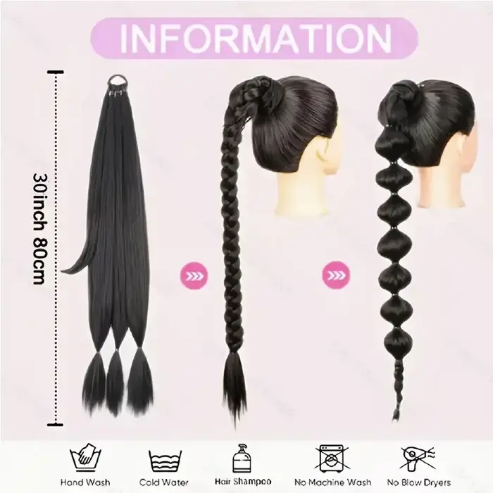 30 pouces synthétique longue droite bricolage pré tresse queue de cheval Extension de cheveux élastique