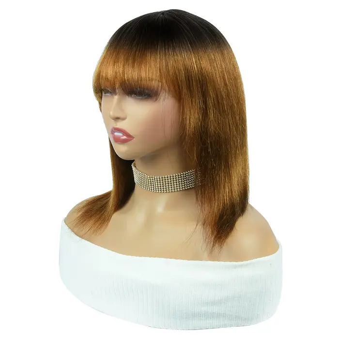 Perruque en cheveux humains lisses Omber avec frange