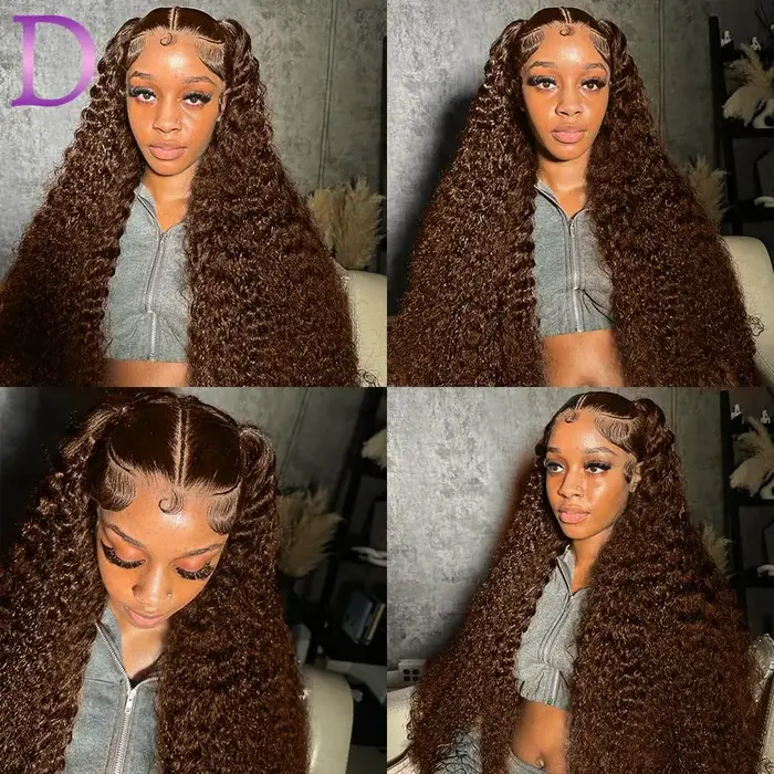 Dialola Perruques Cheveux Humains Brunes Couleur Chocolat Marron Caramel Boucles Dentelle HD 13x6 Pe