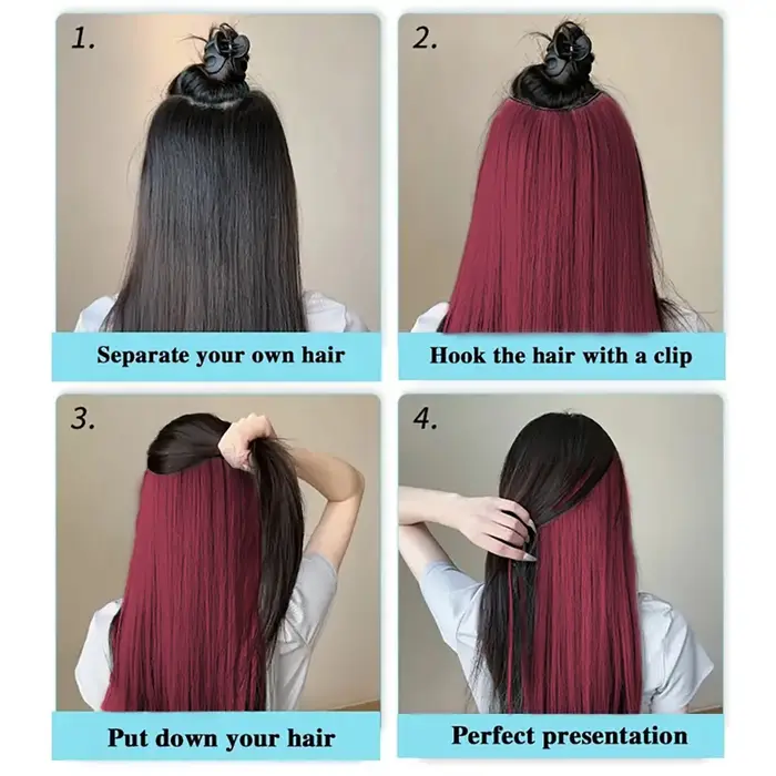 Extension de cheveux synthétiques colorés longs et lisses invisibles de 22 pouces
