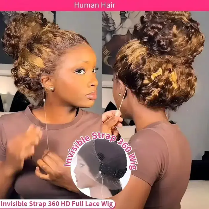 Perruque Lace Frontal Wig sans colle bouclée 360, cheveux naturels, cordon Invisible, 13x6 Hd, P4/27