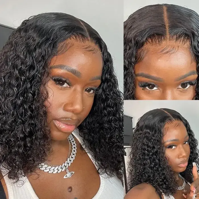 ISEE Hair-Go Glueless Wigs, Water Wave Wig, Short Bob Wig, Transparent, Pré-Cut, Pre-Plucked, 6tage 