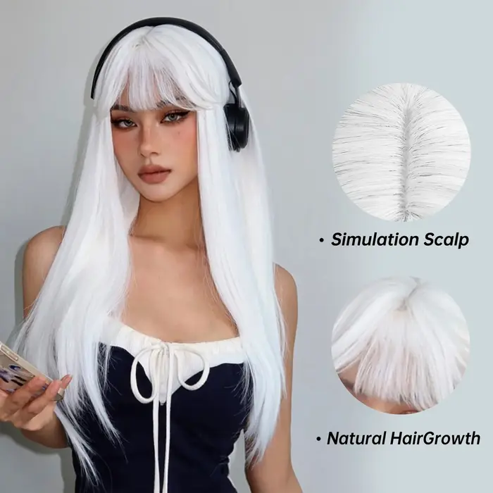 HENRY MARGU – perruques synthétiques longues et lisses blanches pour femmes, faux cheveux colorés de