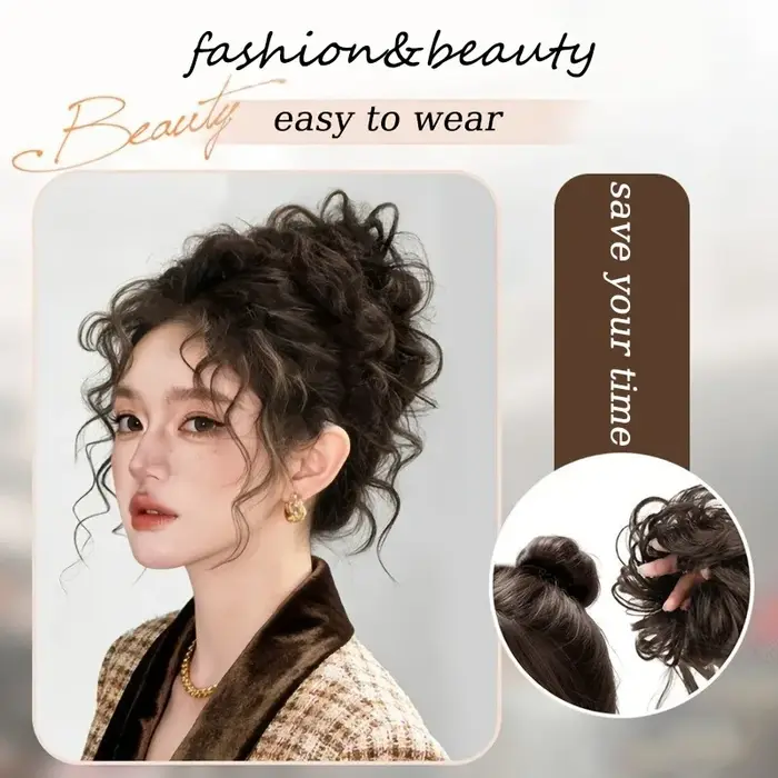 Chignon bouclé désordonné en fibre synthétique