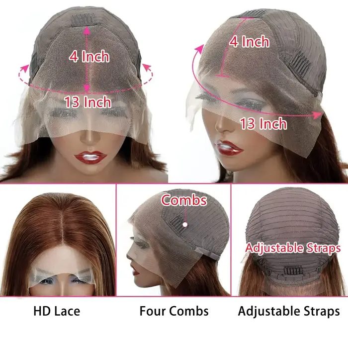 Perruque Lace Frontale HD 13x4 13x6 en Cheveux Humains, Ondulée, Marron Chocolat, Densité 200%, 30-3