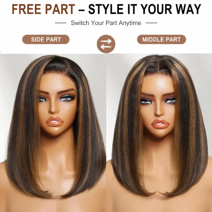 Perruque Bob UNICE Blonde Highlight Water Wave avec cordon de serrage Bye-Bye Slip 7x5 Lace Glueless 100% Cheveux Humain