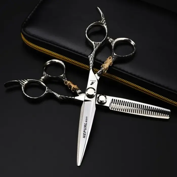 Nepurlson 6 pouces 440C acier inoxydable professionnel ciseaux à cheveux barbier coupe ciseaux ensem