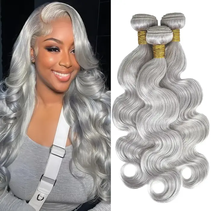 Tissage en lot 100% naturel Body Wave gris argenté