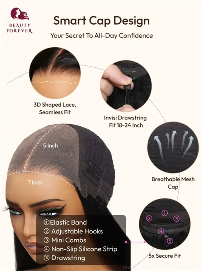 Perruque Beautyforever à franges latérales, lisse Yaki, sans colle, 100% cheveux humains, perruque e