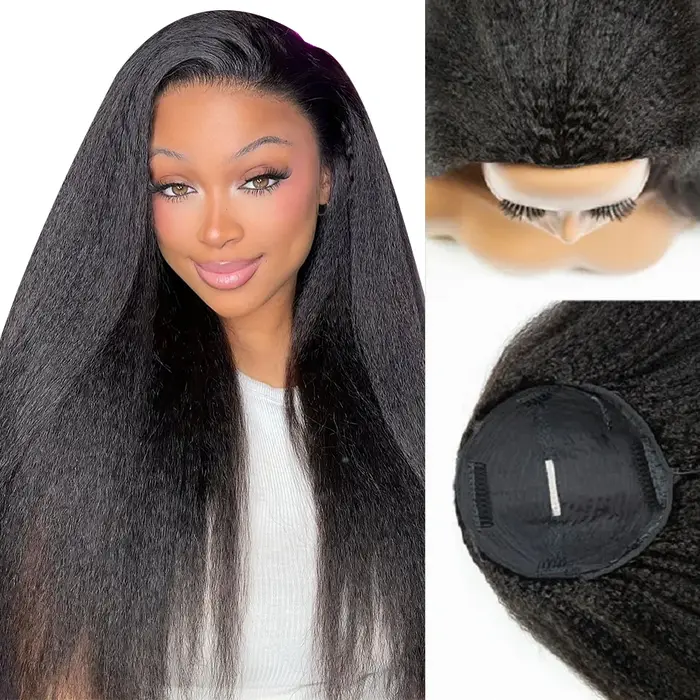 ISEE cheveux demi perruques crépus droites sans colle perruques cheveux humains mise à niveau 3 en 1