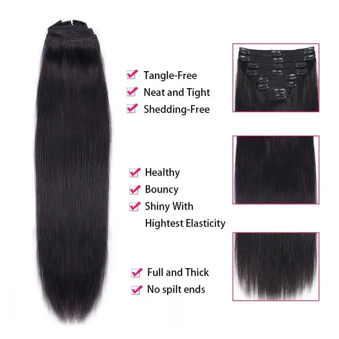 Extensions de cheveux lisses à clips