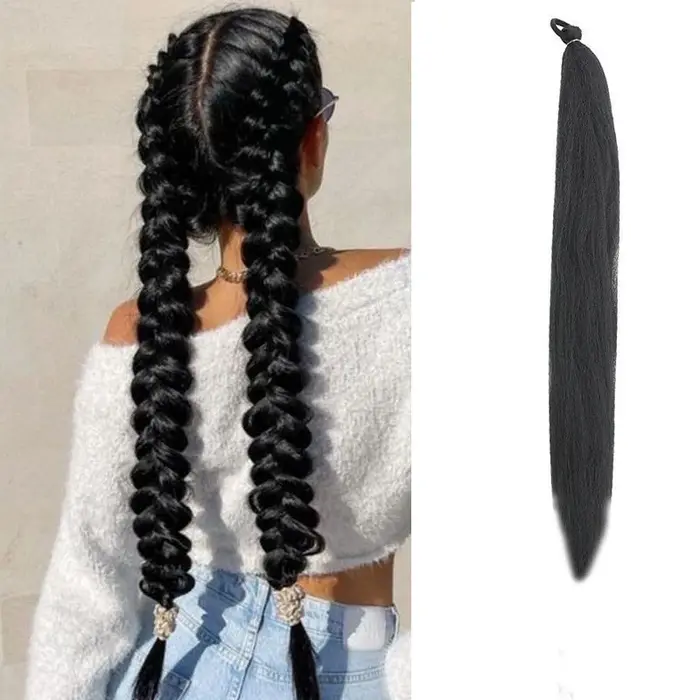 Y2K Kpop Extension queue de cheval avec élastique longue droite bricolage synthétique tressé queue d